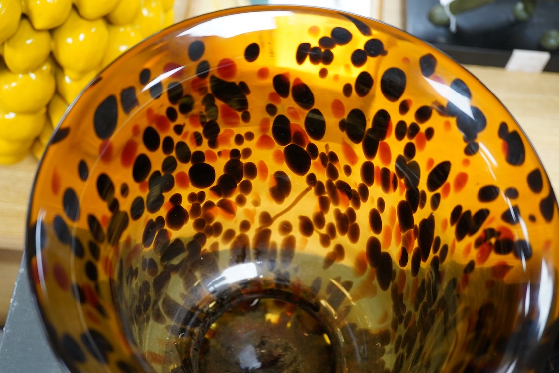 In the style of Murano, a pair of Italian hand blown ‘tortoishell’ glass vases, 31cm